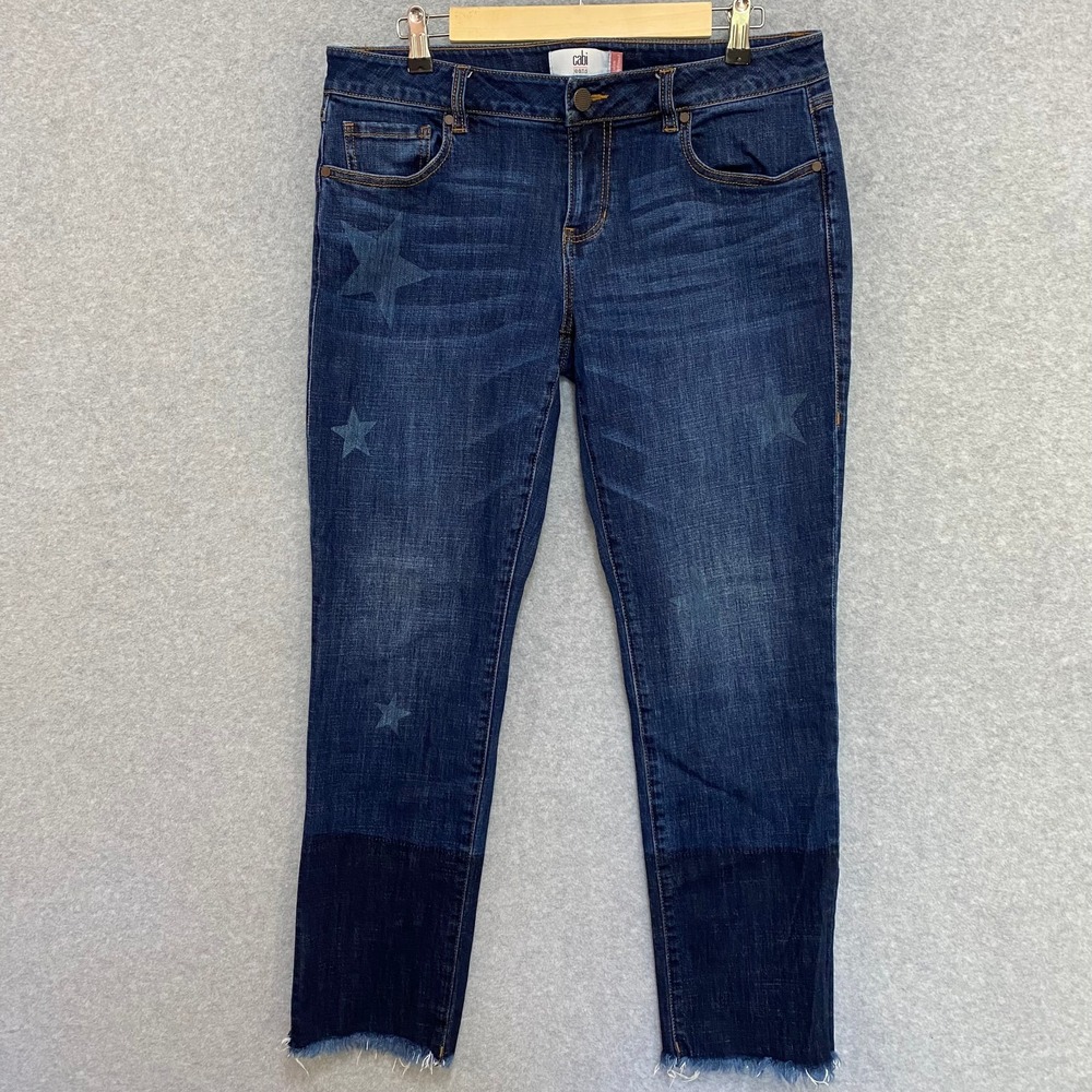 Cabi Womens‎ Size 8 Slim Boyfriend Jeans Blue Star Print Mid Rise Stretch Denim